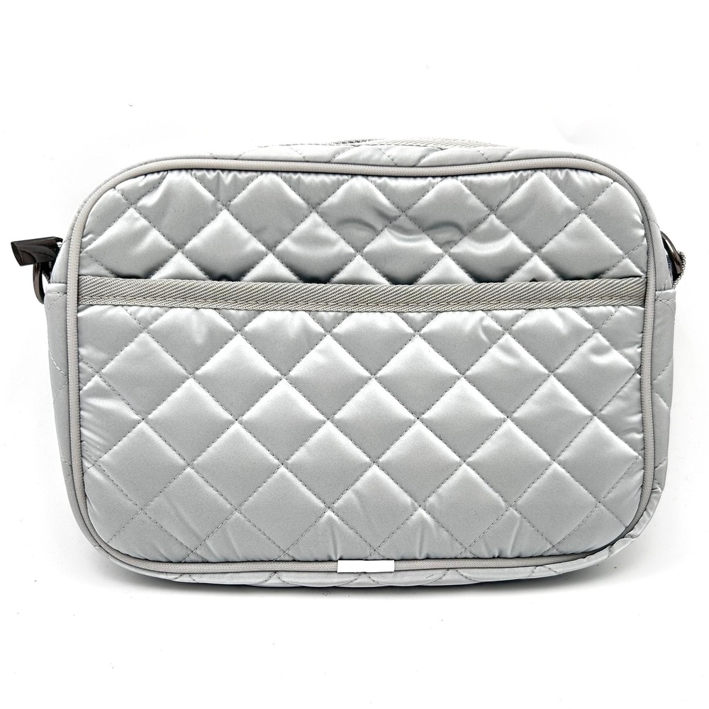 NEW Haute Shore Drew Aspen Silver Quilted Puffer Crossbody Bag Striped Strap